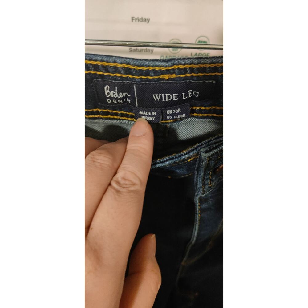 Boden Denim Wide Leg Dark Wash Jeans Raw Hem Size 16/18 Modern Boho Slouchy Chic - Picture 8 of 8